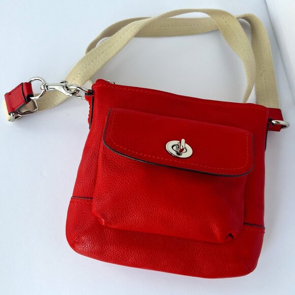 Coach Park Leather Swingpack Crossbody Vermillion Red - Picture 1 of 9